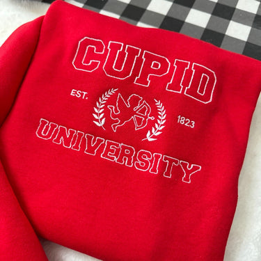 Cupid University Embroidered Sweatshirt- Y2K Style Embroidered Crewneck| unisex Sweatshirt- funny clothing- Valentines Day - Love - gift